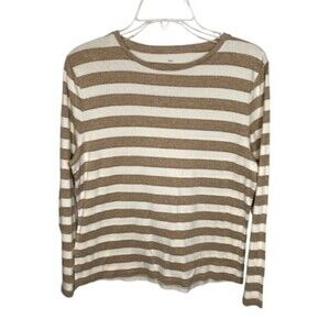 Talbotts Knits Women’s Large Petite Long Sleeve Taupe/White Sweater EUC